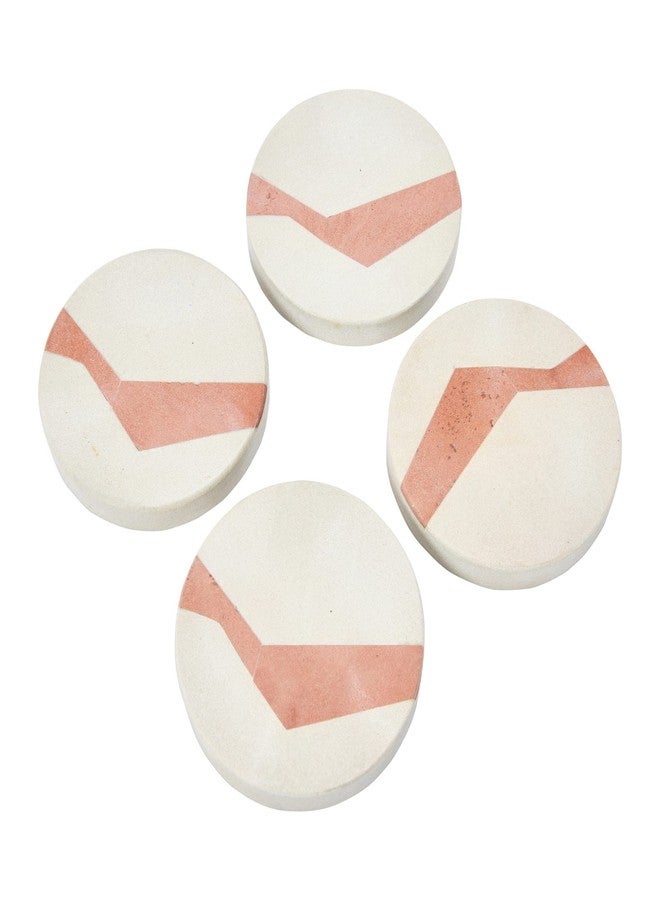 Main + Mesa Round Sandstone Coasters with Abstract Design, Off-White/Terracotta, Set of 4 - Image 1